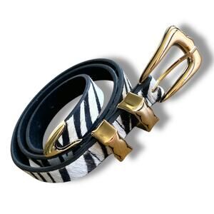 B Low The Belt Skinny Zebra Stripe Calf Hair Belt Sz XS White Black Gold Buckle